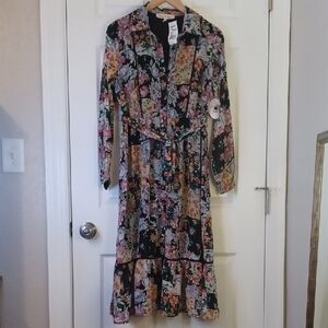 Elegant Floral Long Sleeve Dress, NWT